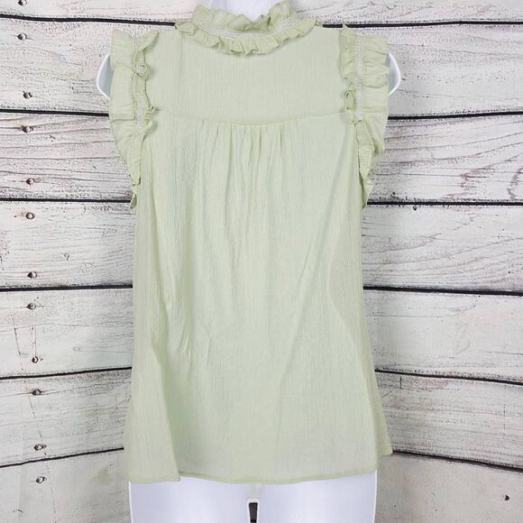 Mine Sage Green Ruffle Tie Neck Sleeveless Blouse Size M - Picture 6 of 9